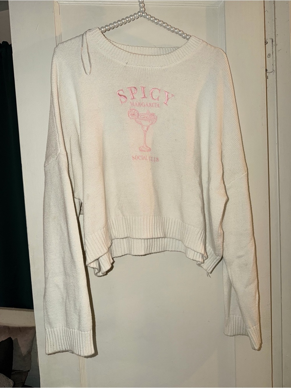 moon & madison Cream Sweater with Pink "Spicy Margarita" Graphic